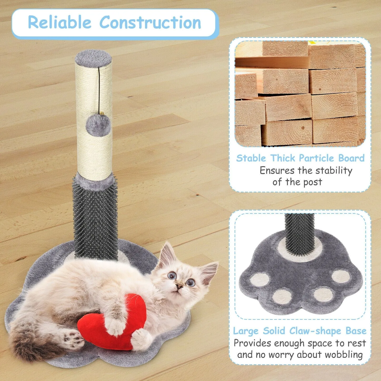 20.5 inch Tall Cat Scratching Post Claw Scratcher with Sisal Rope and Plush Ball-Gray