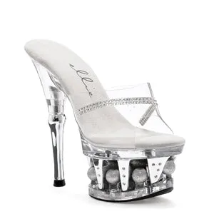 629-JESSE 6" Heel Clear Rhinestone Mule With disco ball platform
