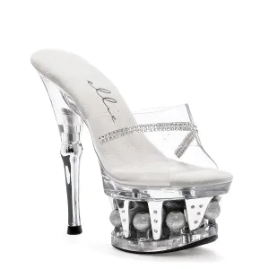 629-JESSE 6" Heel Clear Rhinestone Mule With disco ball platform