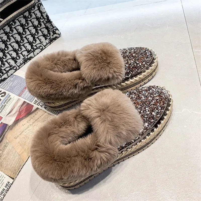 A Foot Pedal Shallow Single Autumn Winter Leisure Home Loafer Shoes Loose Cake Heel Thick Bottom Heel Plus Size Women’s Shoes
