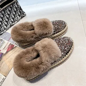A Foot Pedal Shallow Single Autumn Winter Leisure Home Loafer Shoes Loose Cake Heel Thick Bottom Heel Plus Size Women’s Shoes