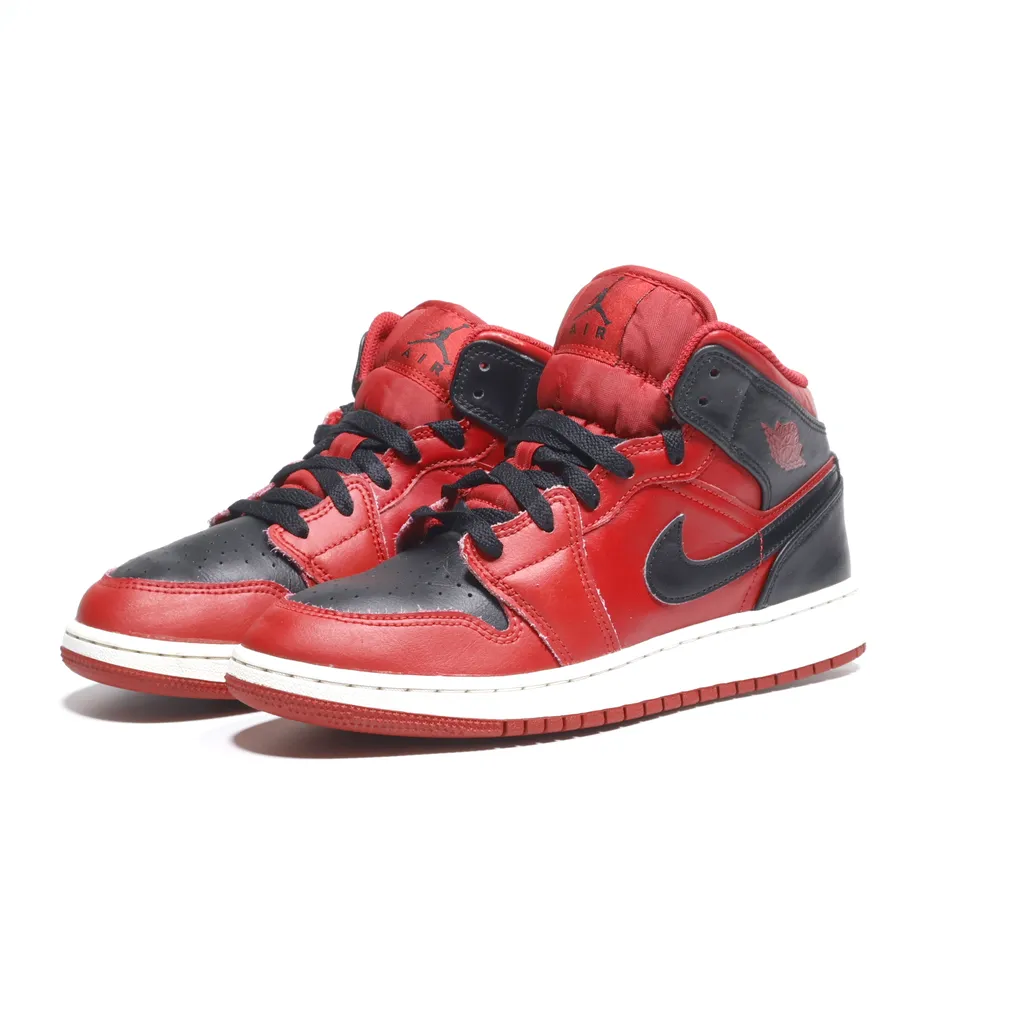 Air Jordan 1 Mid Reverse Bred Sneakers Leather Red Color For Kids