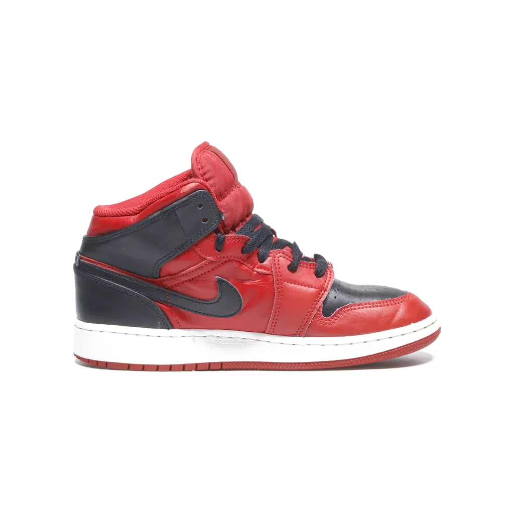 Air Jordan 1 Mid Reverse Bred Sneakers Leather Red Color For Kids