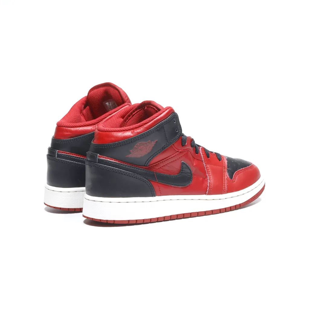 Air Jordan 1 Mid Reverse Bred Sneakers Leather Red Color For Kids