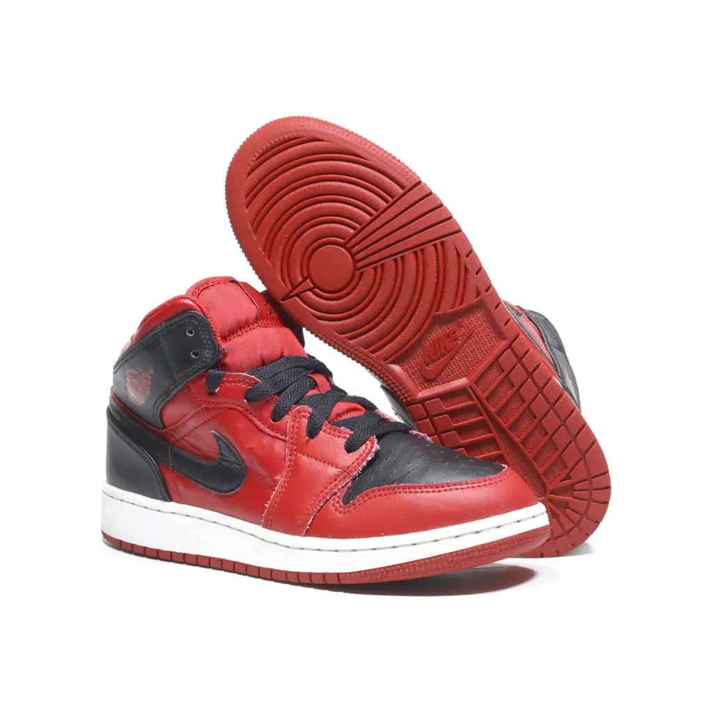 Air Jordan 1 Mid Reverse Bred Sneakers Leather Red Color For Kids
