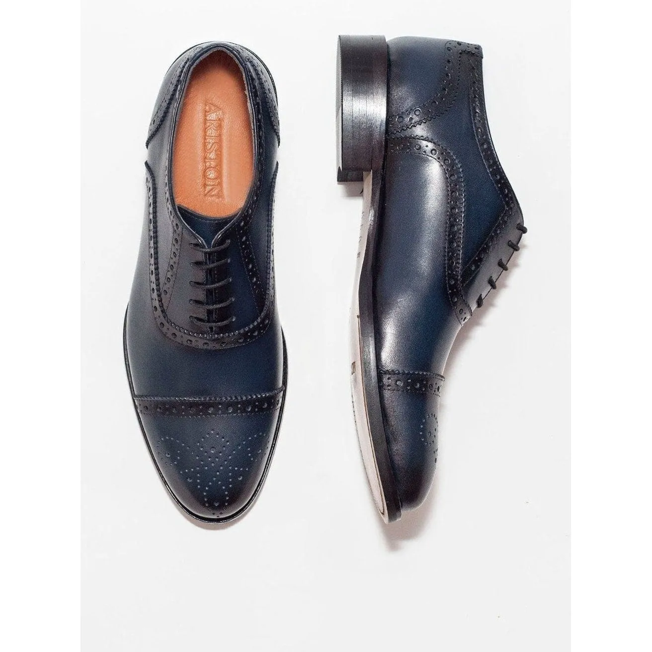 Ariston Boys Navy Oxford Lace-up Leather Dress Shoes