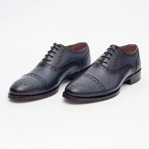 Ariston Boys Navy Oxford Lace-up Leather Dress Shoes