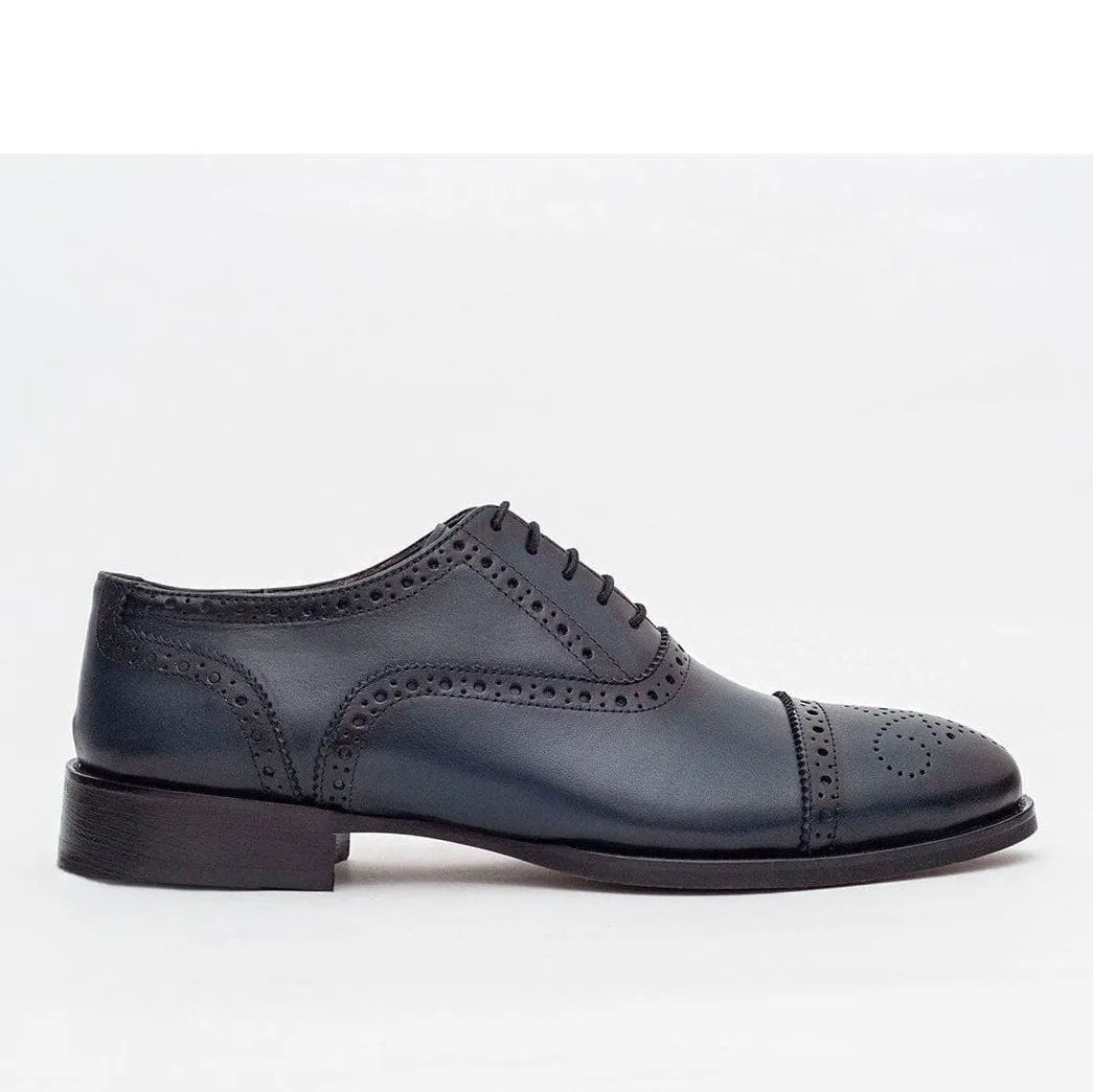 Ariston Boys Navy Oxford Lace-up Leather Dress Shoes