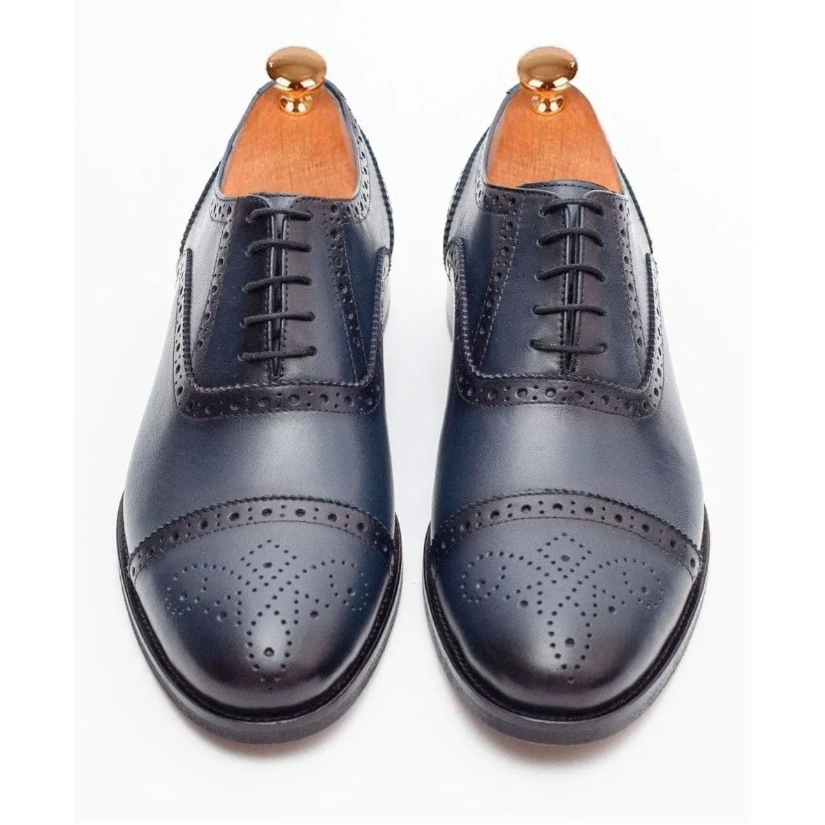 Ariston Boys Navy Oxford Lace-up Leather Dress Shoes