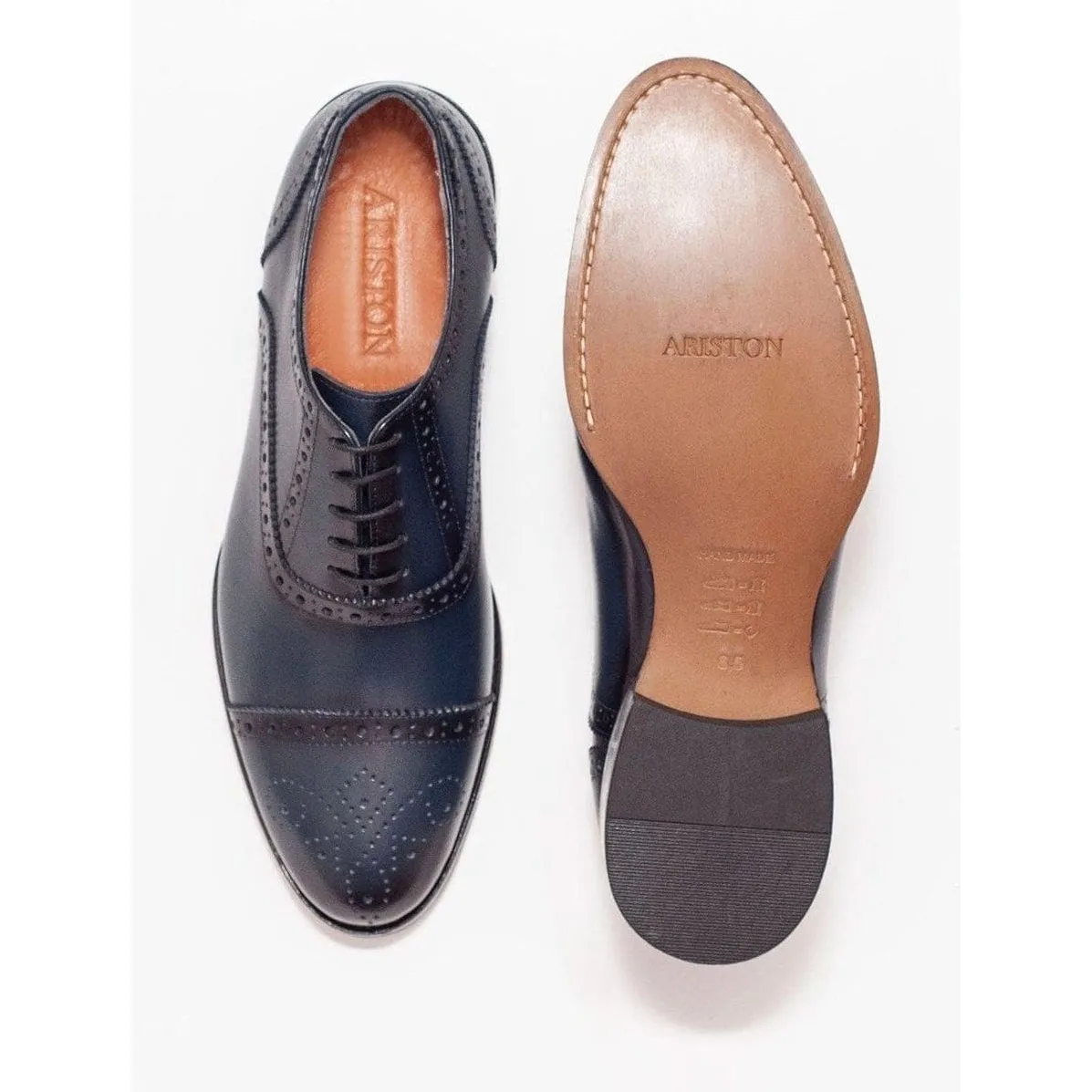 Ariston Boys Navy Oxford Lace-up Leather Dress Shoes