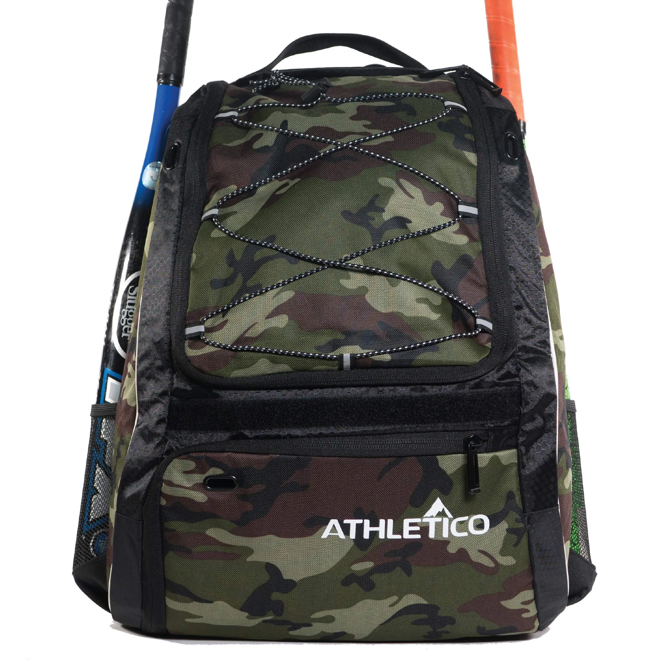 Athletico Baseball Bat Bag - Backpack for Baseball, T-Ball & Softball Equipment & Gear for Youth and Adults | Holds Bat, Helmet, Glove, Shoes |Shoe Compartment & Fence Hook (Green Camo)