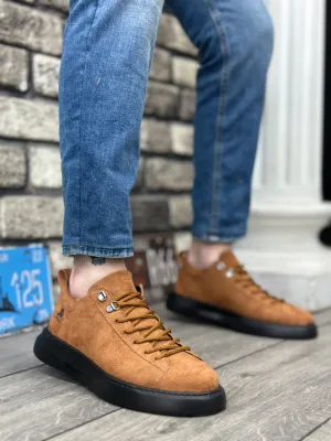 BA0331 Lace-up Men's High Sole Tan Suede Black Sole Sports Shoes