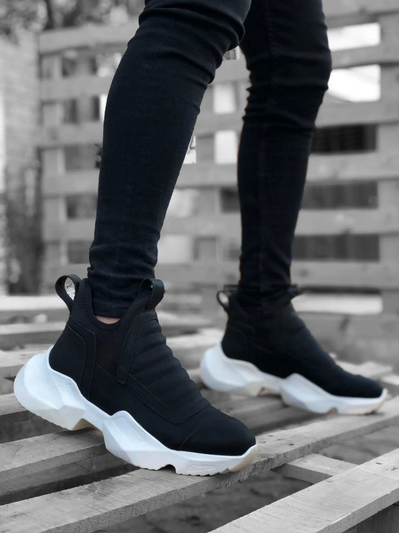 BA0401 Lace-Up Comfortable High Sole Black Men's Sports Half Ankle Boots