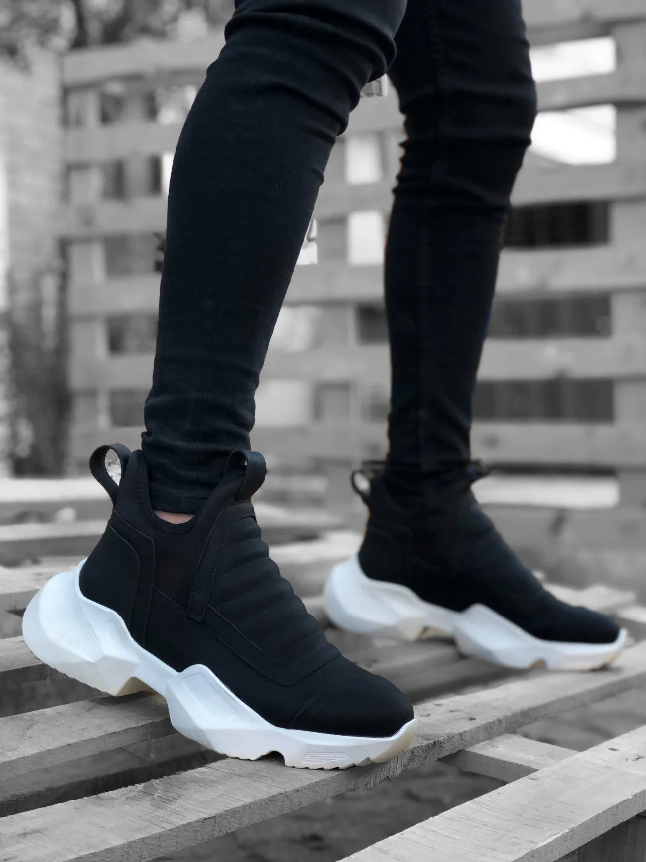BA0401 Lace-Up Comfortable High Sole Black Men's Sports Half Ankle Boots