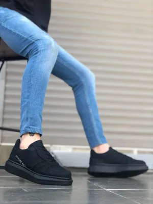 BA0548 Thick High Black Sole Black Lace-up Sports Men's Sneaker Shoes