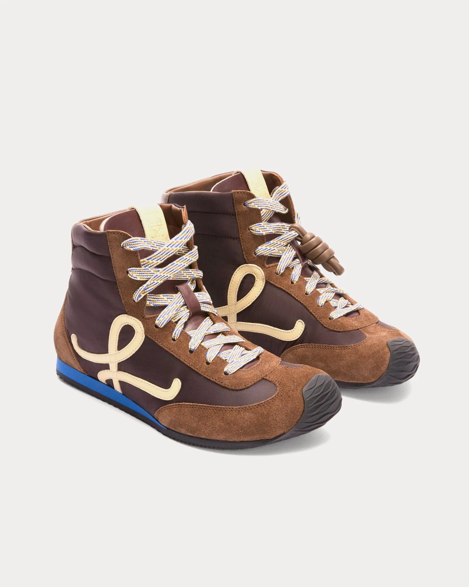 Ballet Runner 2.0 Nylon & Calfskin Brown / Yellow / Blue High Top Sneakers
