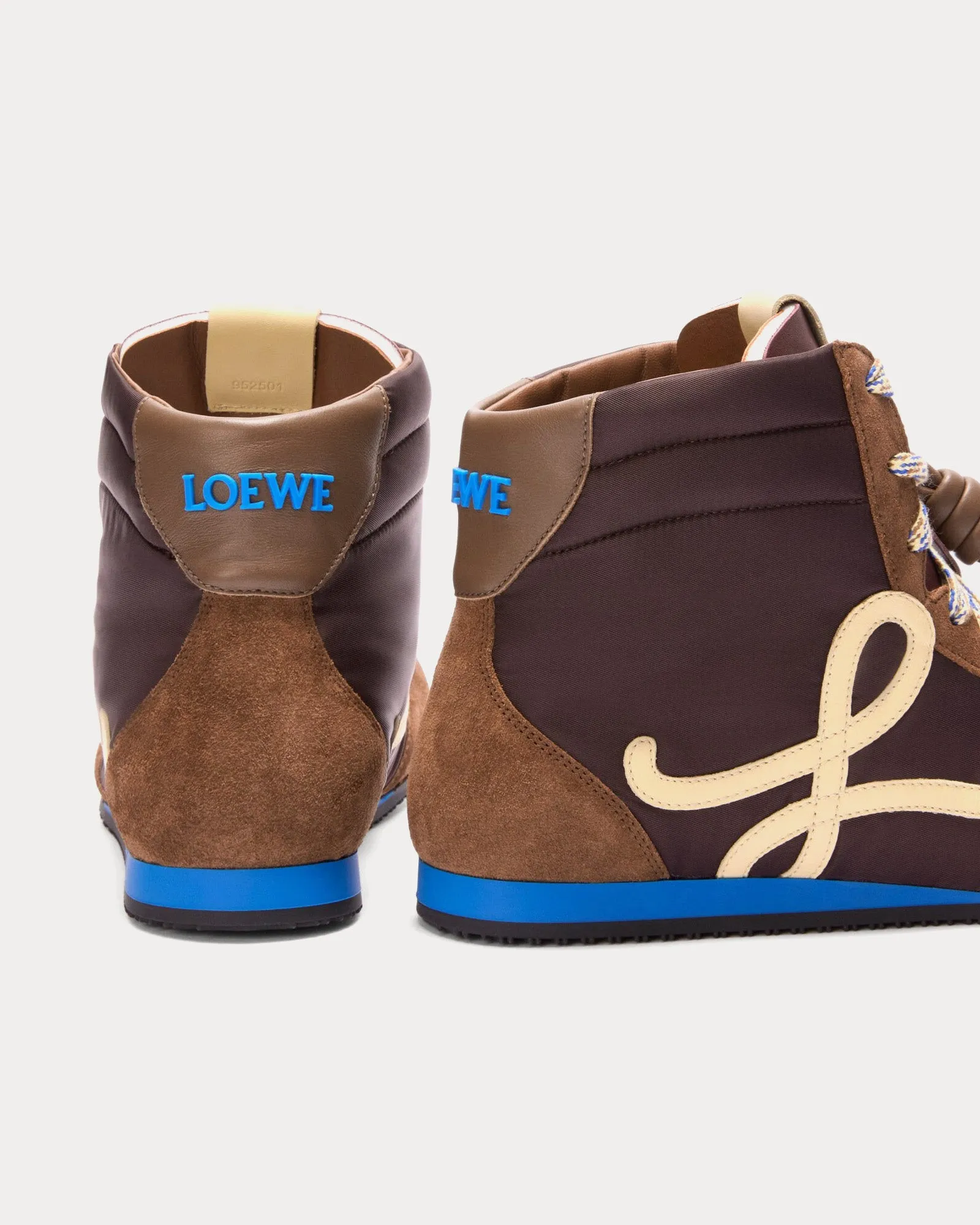 Ballet Runner 2.0 Nylon & Calfskin Brown / Yellow / Blue High Top Sneakers