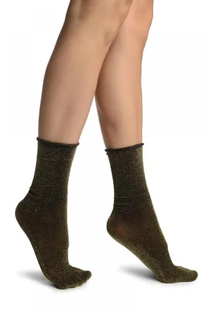Black With Gold Lurex Comfort Top Ankle High Socks