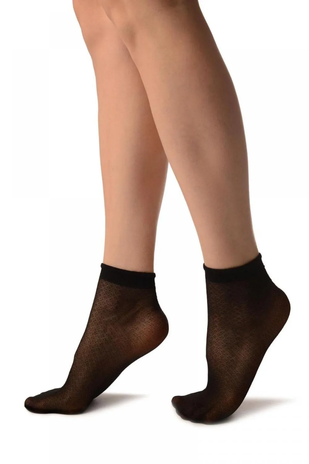 Black Woven 3D Mesh Ankle High Socks