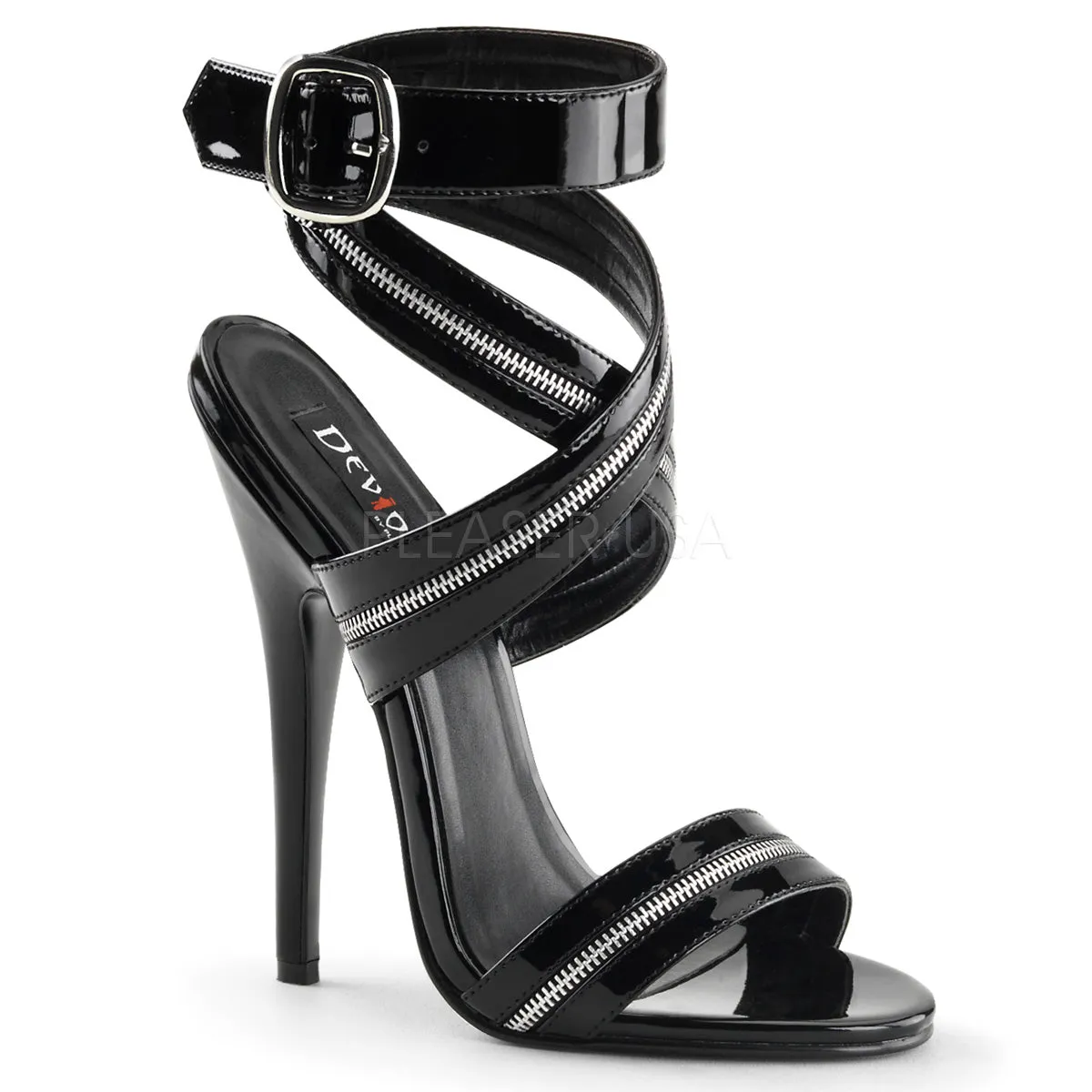 Black Zipper Strap Sandal with 6-inch Heel DOMINA-119