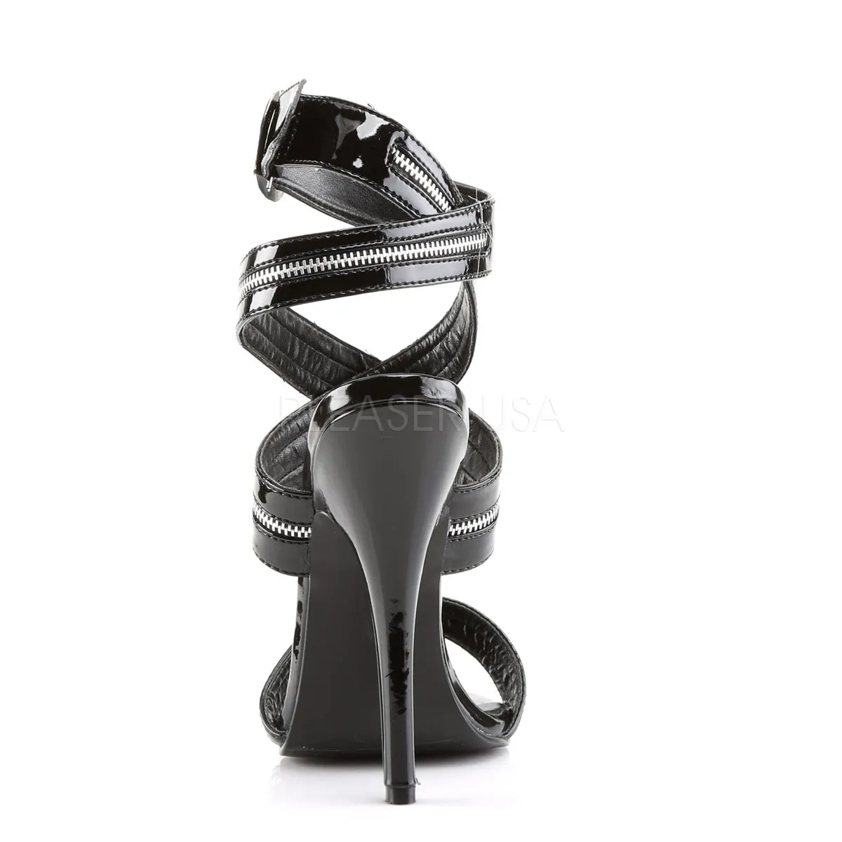 Black Zipper Strap Sandal with 6-inch Heel DOMINA-119