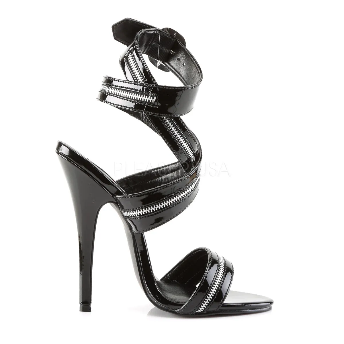 Black Zipper Strap Sandal with 6-inch Heel DOMINA-119