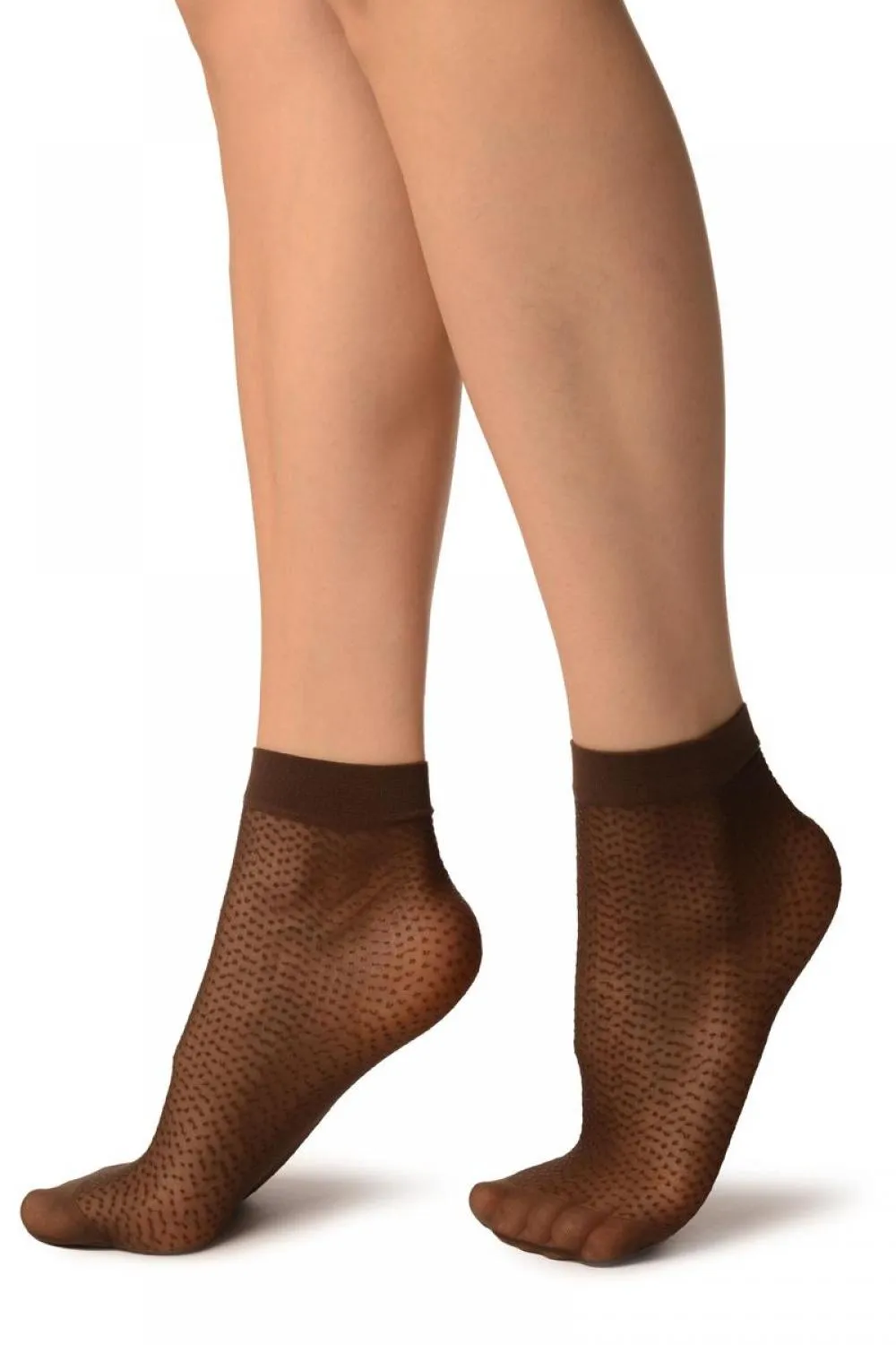 Brown Woven Dots Ankle High Socks