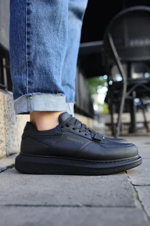 CH073 Men's Unisex Full Black Lace-Up Casual Sneaker Sports Shoes