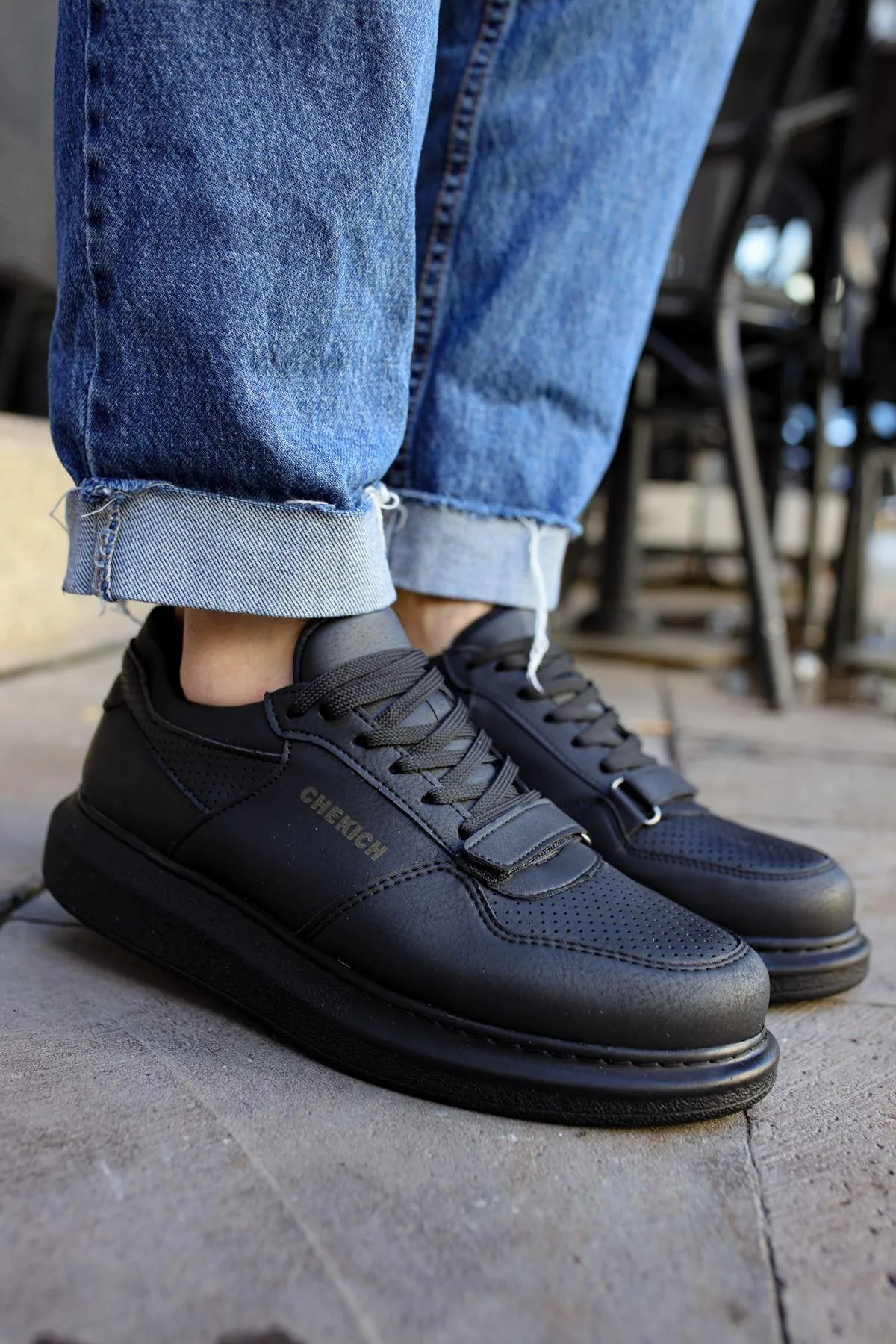 CH073 Men's Unisex Full Black Lace-Up Casual Sneaker Sports Shoes