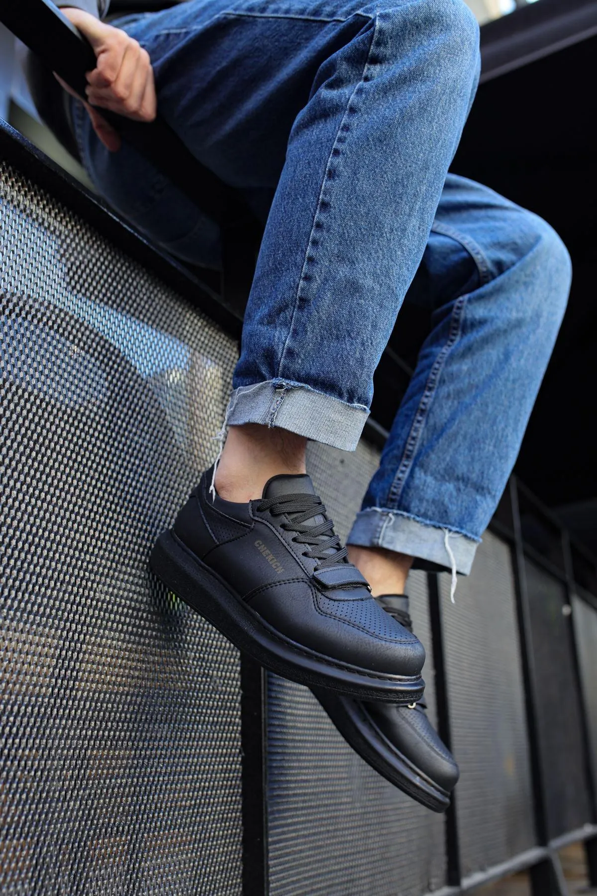 CH073 Men's Unisex Full Black Lace-Up Casual Sneaker Sports Shoes