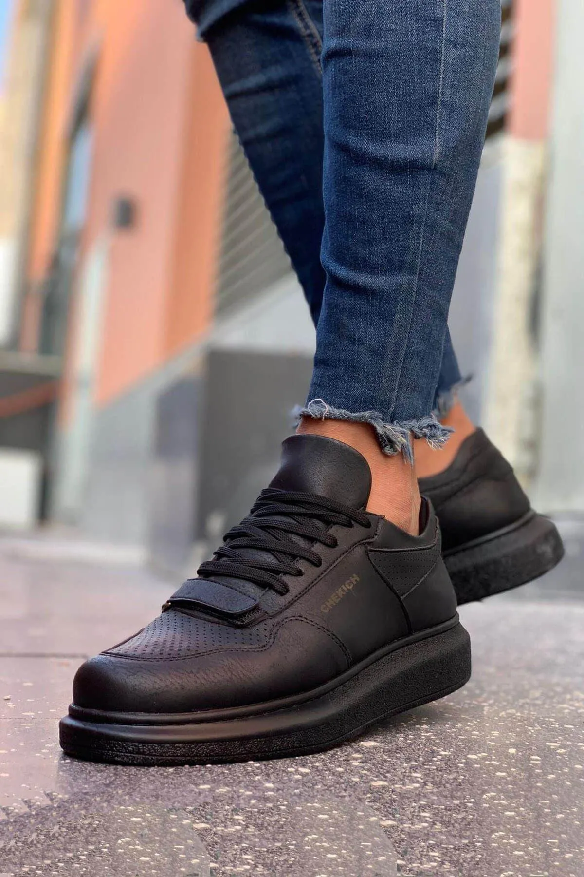 CH073 Men's Unisex Full Black Lace-Up Casual Sneaker Sports Shoes