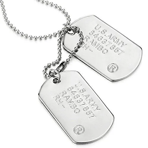 Classic Two-Pieces Mens Military Army Dog Tag Pendant Necklace with 28 inches Ball Chain