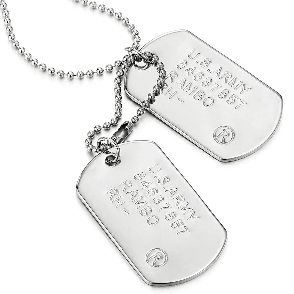 Classic Two-Pieces Mens Military Army Dog Tag Pendant Necklace with 28 inches Ball Chain