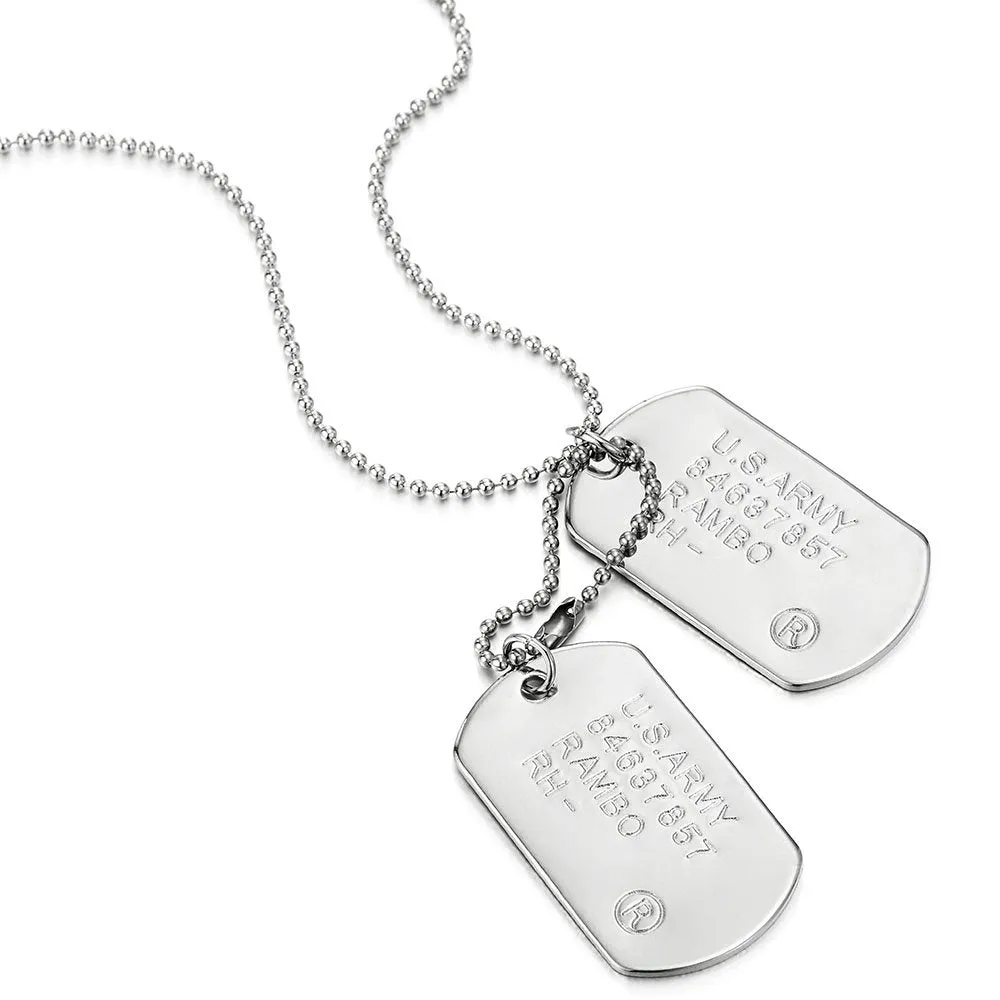Classic Two-Pieces Mens Military Army Dog Tag Pendant Necklace with 28 inches Ball Chain