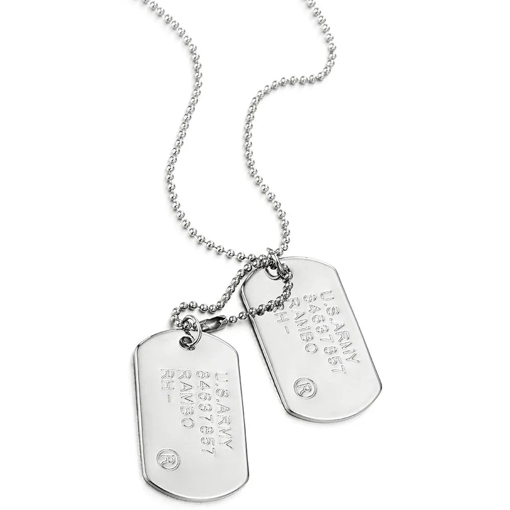 Classic Two-Pieces Mens Military Army Dog Tag Pendant Necklace with 28 inches Ball Chain