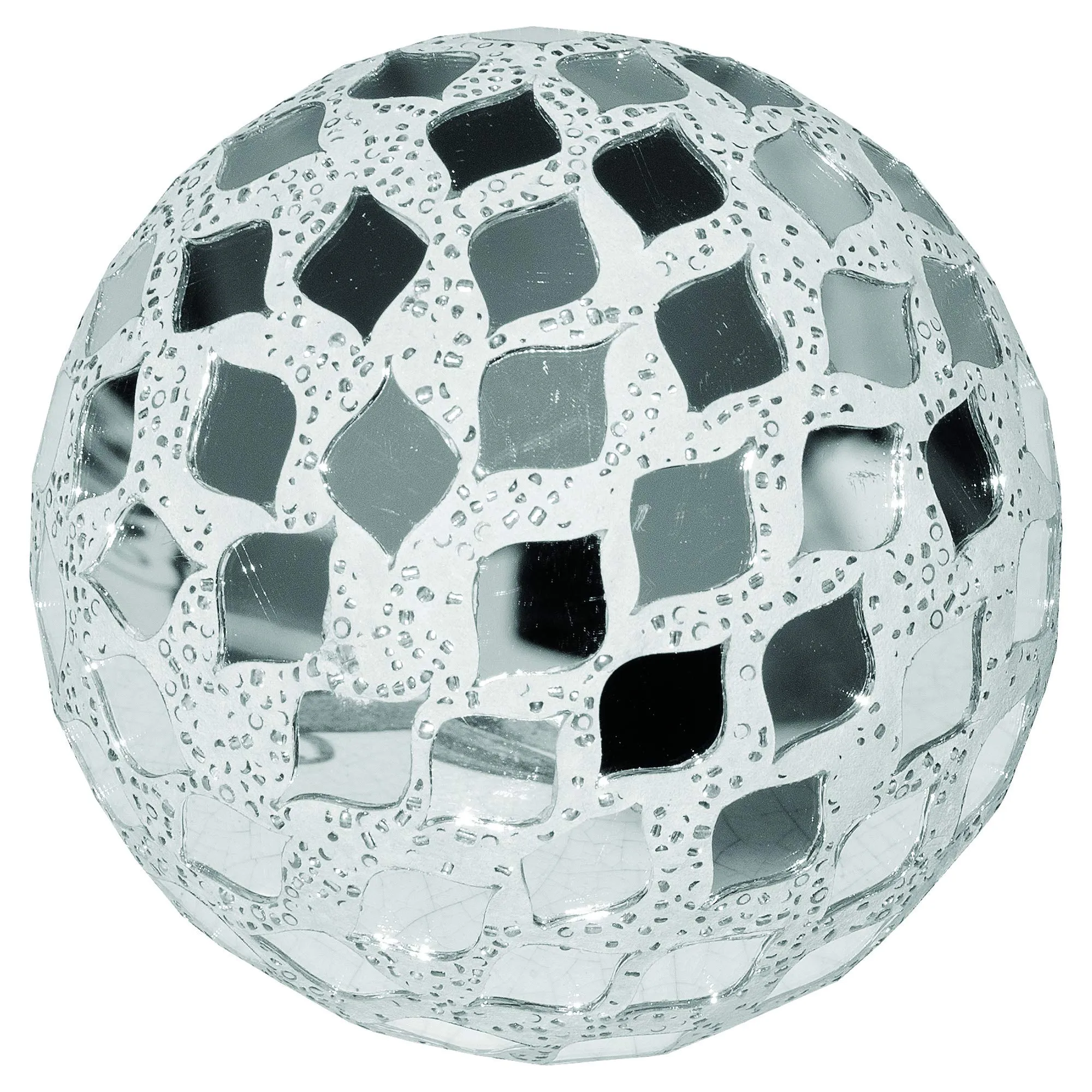 Febland Mirror Tile Mosaic Decorative Ball 10.5cm, Silver, Small