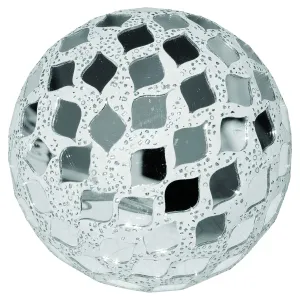 Febland Mirror Tile Mosaic Decorative Ball 10.5cm, Silver, Small