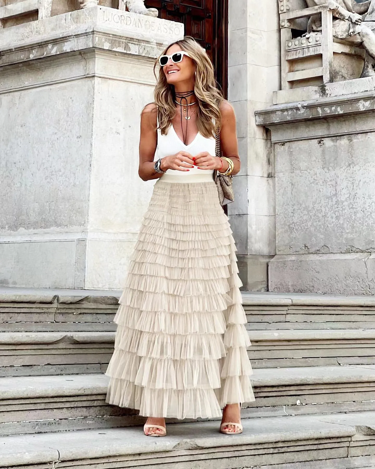 Getadme Casual Womens Solid Ball Gown Long Skirt Tulle High Waist Pleated Tutu Skirt Elegant Ladies Wild Mesh Dating Maxi Skirts Drop