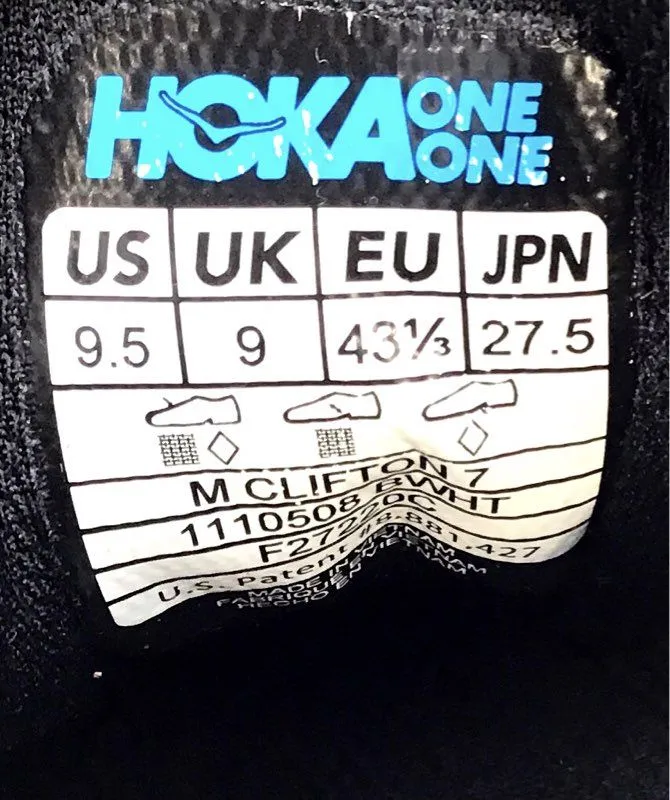 Hoka One One Men's Clifton 7 Black Athletic Shoes - Size 9.5