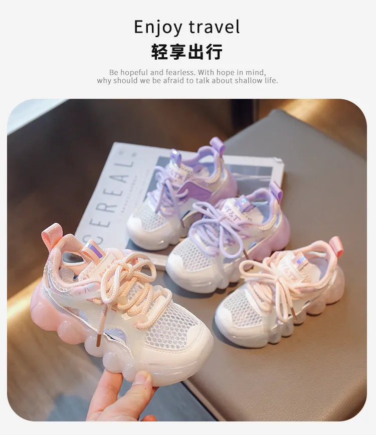 KAMAMES Children's Sports Sandals  Summer New Girls Hollow Mesh Surface Pump Beach Shoes Medium and Large Children's Casual Sandals