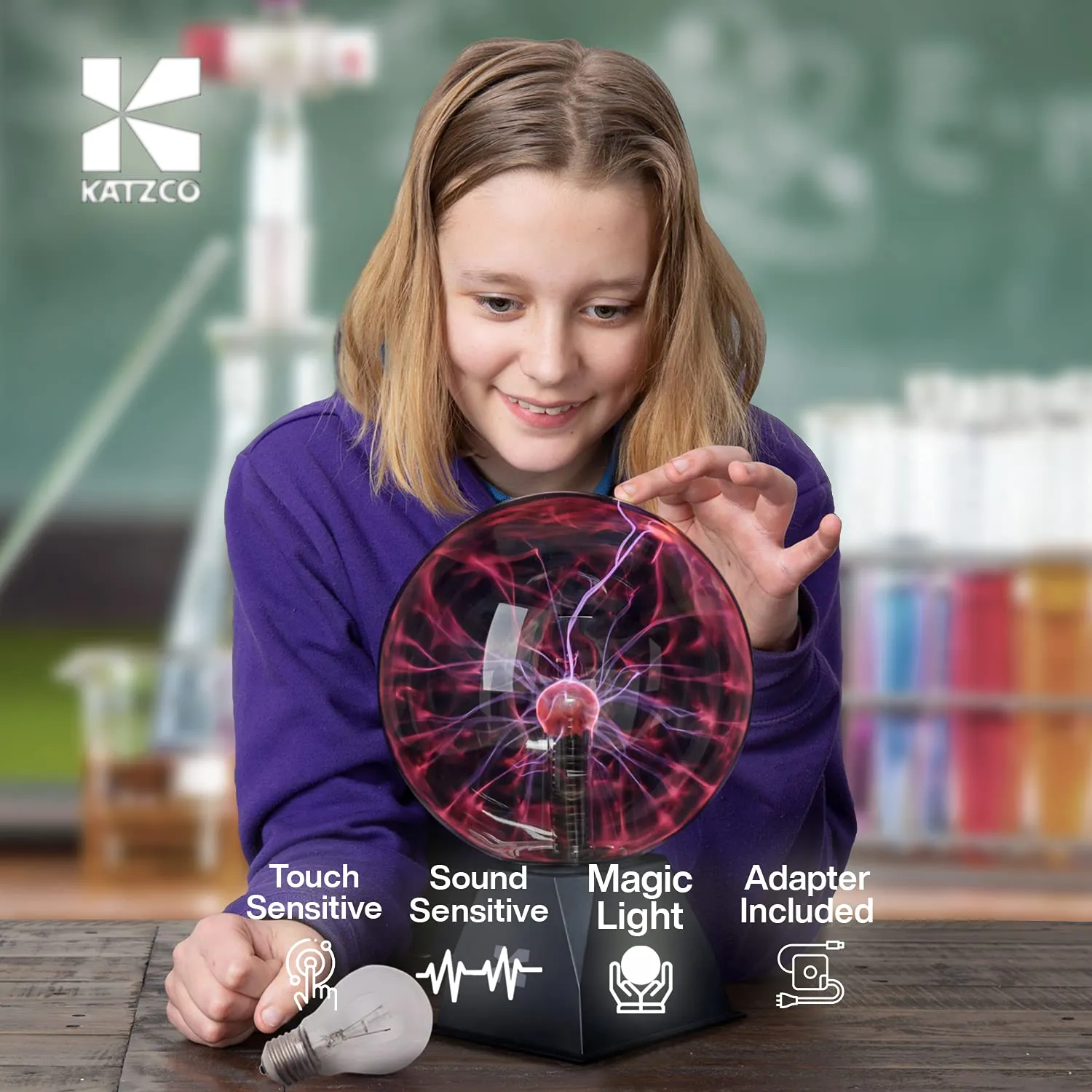 Katzco Plasma Ball - Scientific Set With A Lightning Charged Bulb - Nebula, Lightning