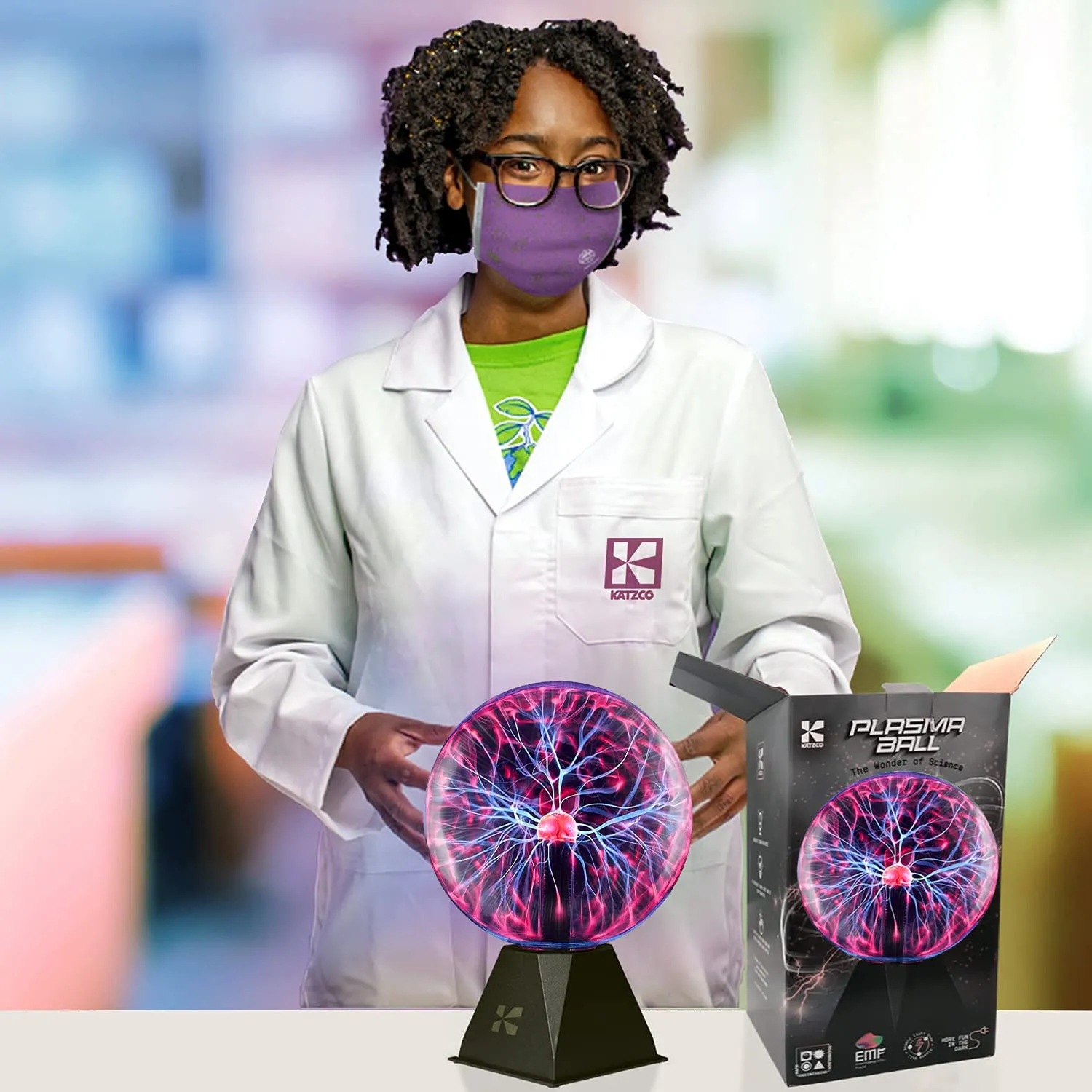 Katzco Plasma Ball - Scientific Set With A Lightning Charged Bulb - Nebula, Lightning