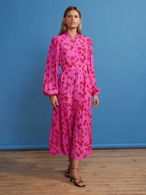 Lori Pink Daisy Print Shirt Dress