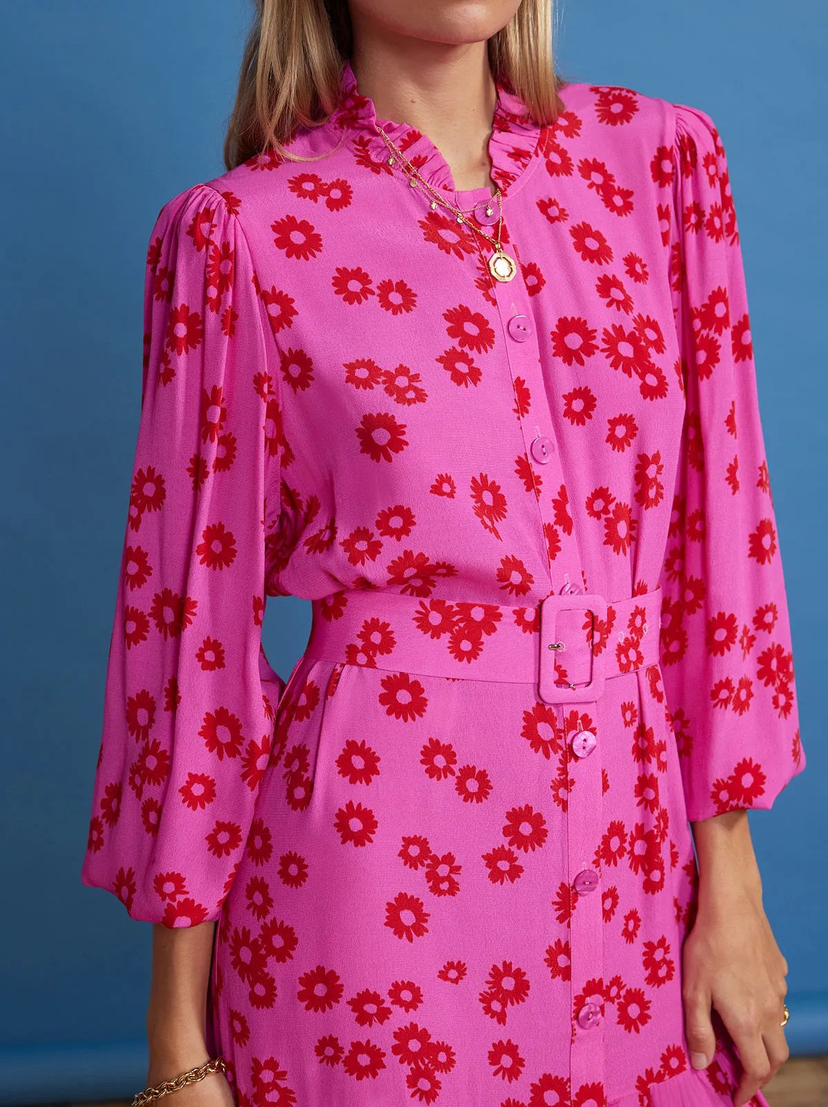 Lori Pink Daisy Print Shirt Dress