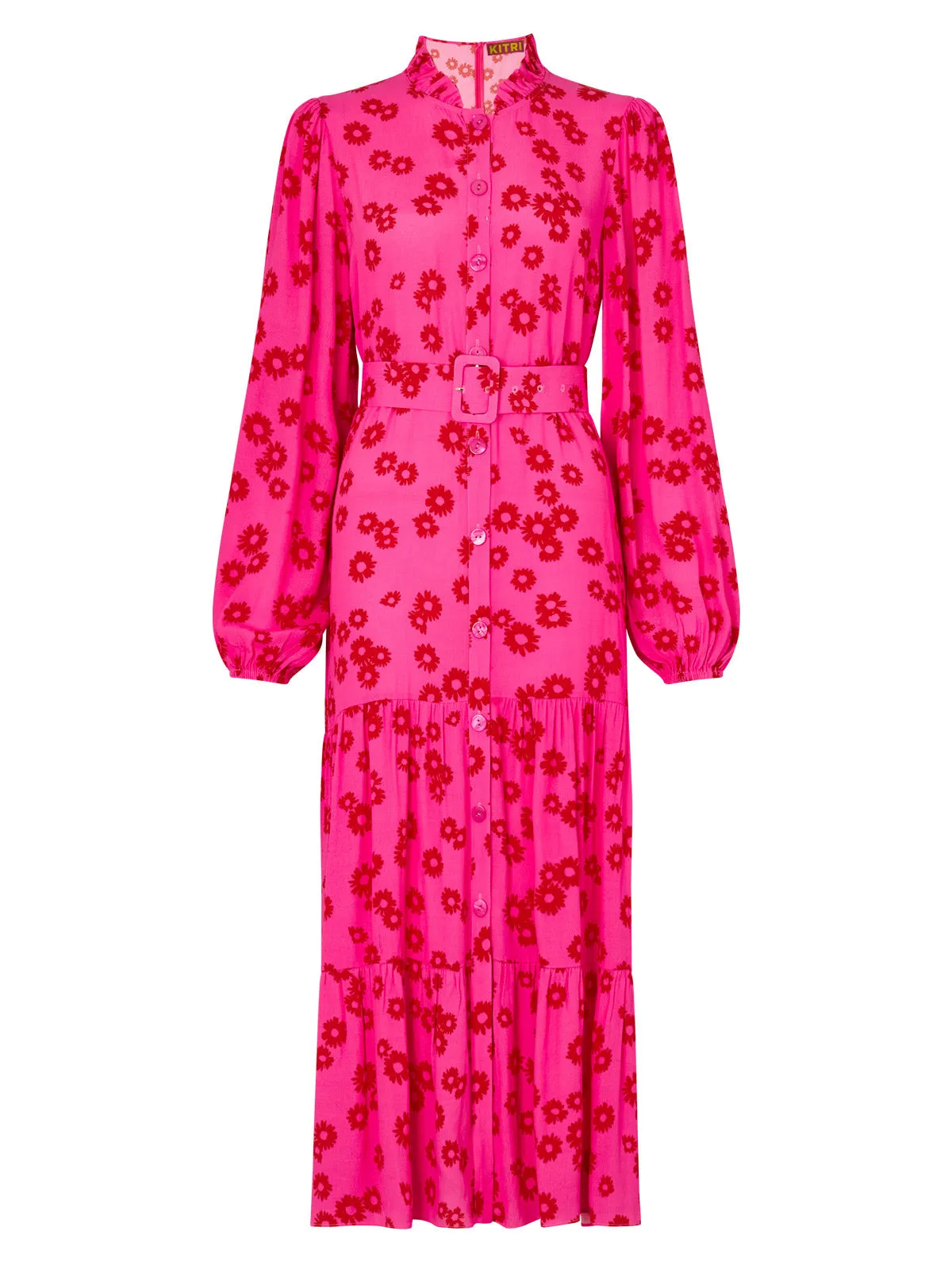 Lori Pink Daisy Print Shirt Dress