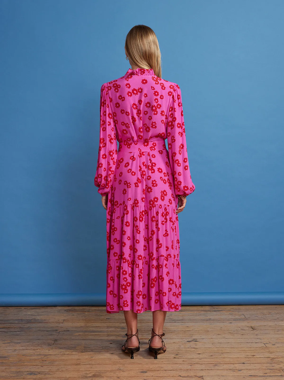 Lori Pink Daisy Print Shirt Dress