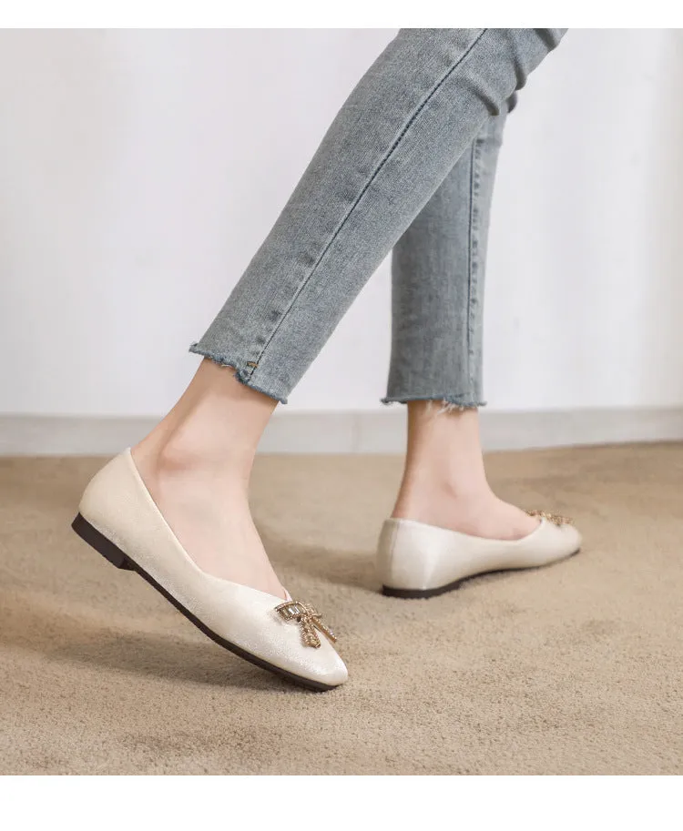 Nanccy Square Head Rhinestone Flat Bottom Women's Shoes