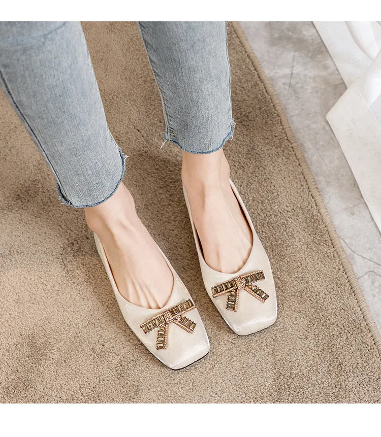 Nanccy Square Head Rhinestone Flat Bottom Women's Shoes