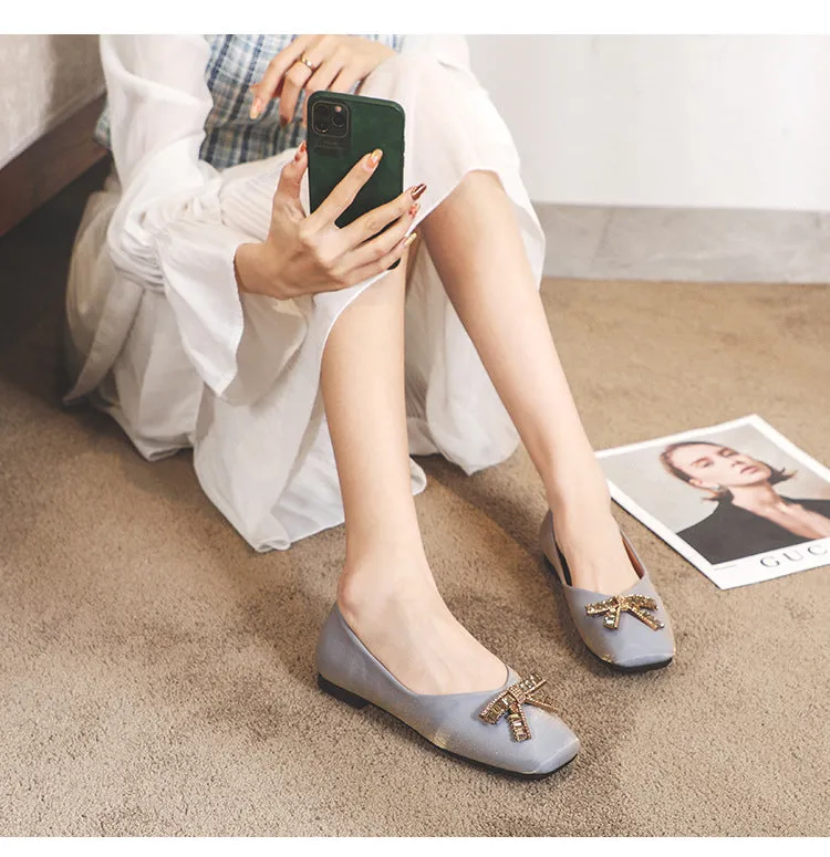 Nanccy Square Head Rhinestone Flat Bottom Women's Shoes