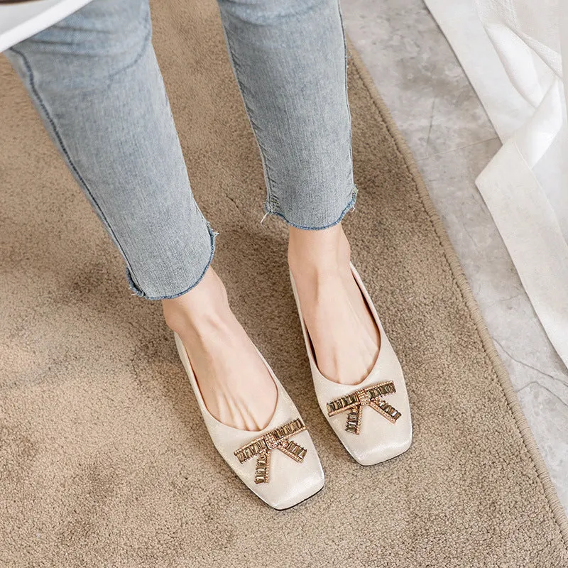 Nanccy Square Head Rhinestone Flat Bottom Women's Shoes